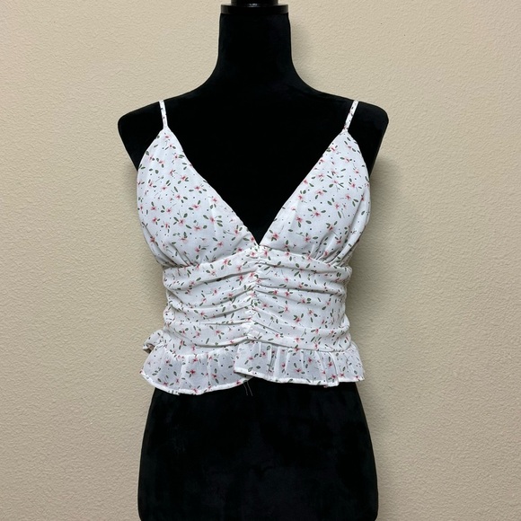 Princess Polly Tops - Princess Polly top women 8 spaghetti strap cropped floral eilish blouse white